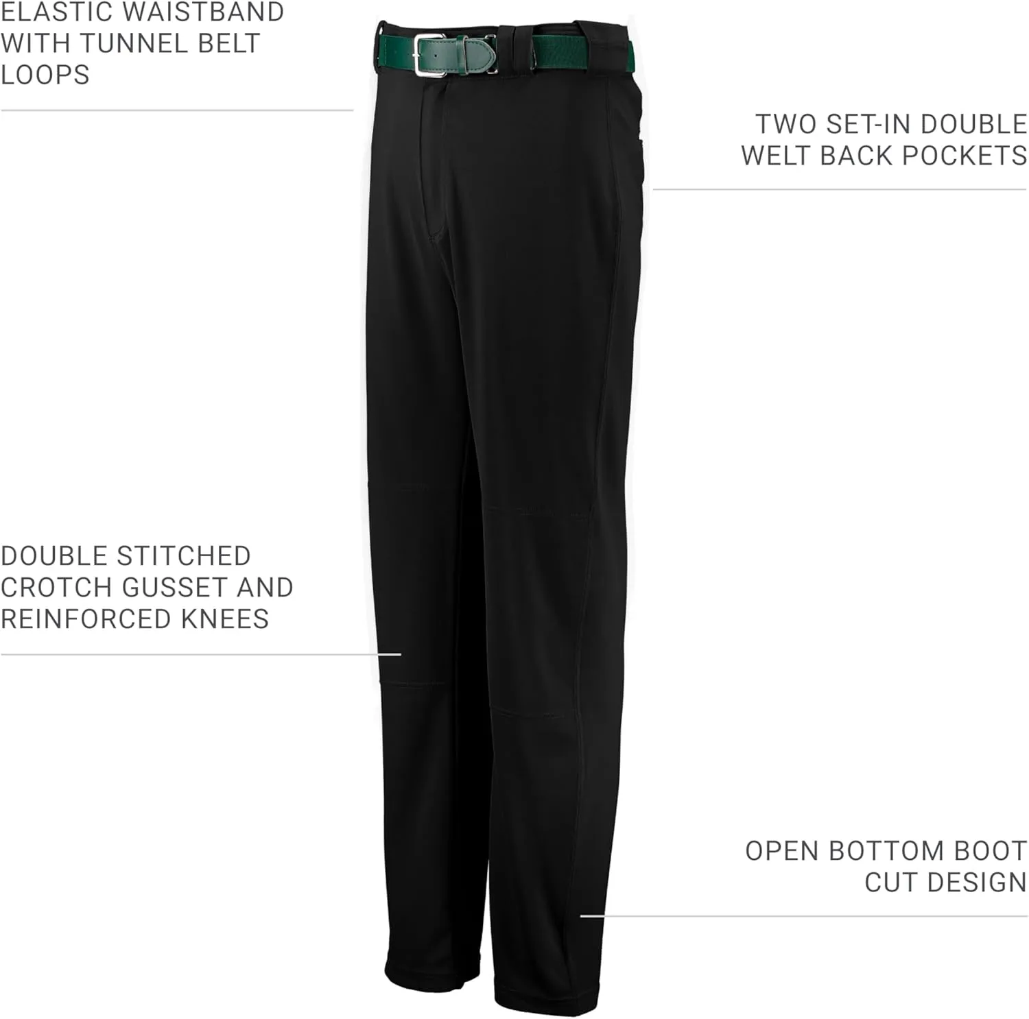 Russell Athletic Men's Boot Cut Game Pant, Reinforced Knees, Stretch Fabric, Two Back Pockets