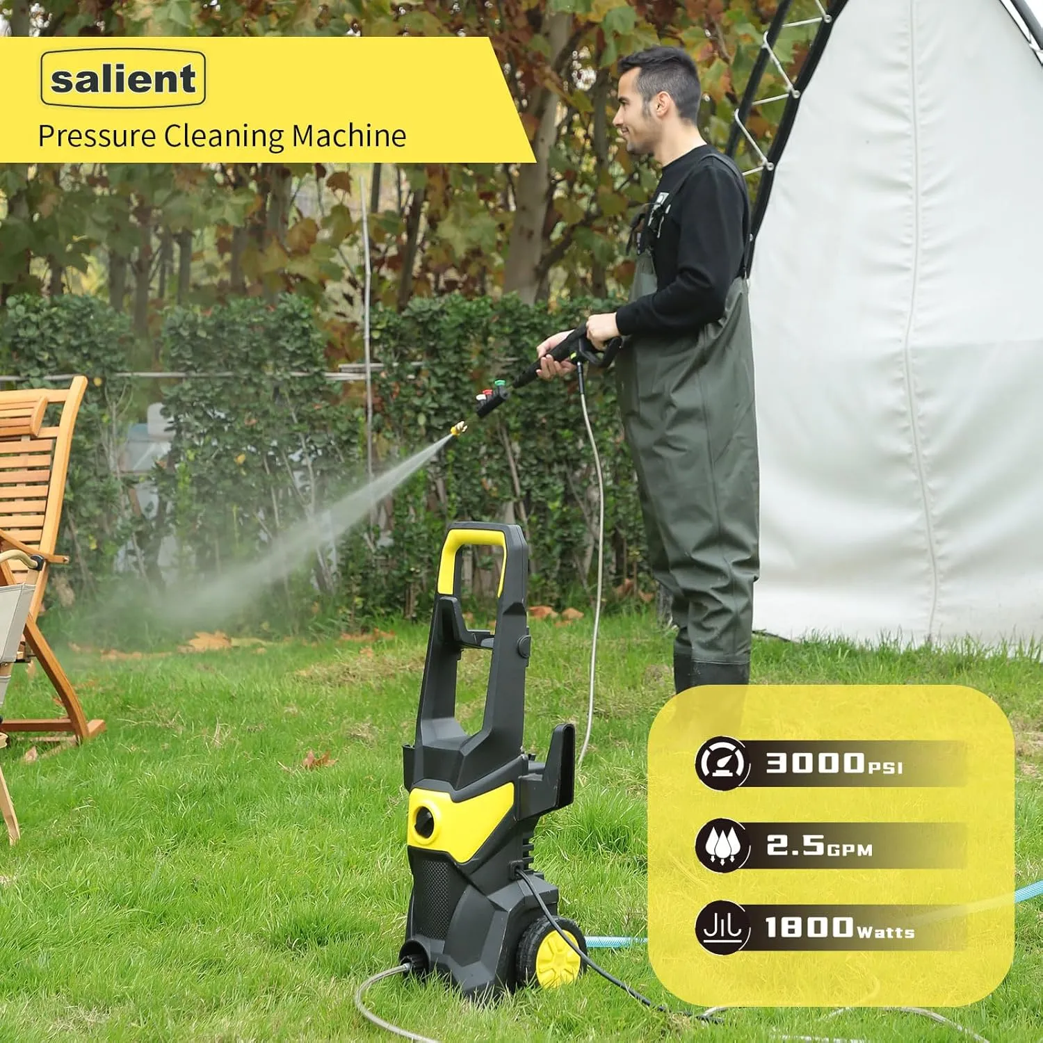 SALIENT Electric Pressure Washer,3000 Max PSI 2.5GPM,Power Washer, 4 Different Pressure Nozzles,High Pressure Cleaning Machine with Foam Cannon