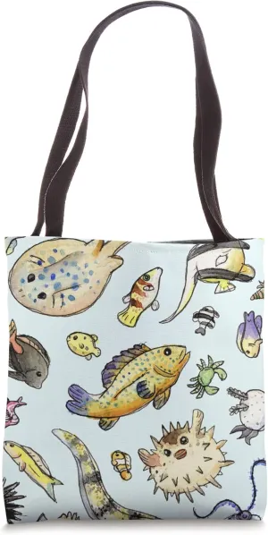 Saltwater Reef Aquarium Fish and Invertebrates in Watercolor Tote Bag