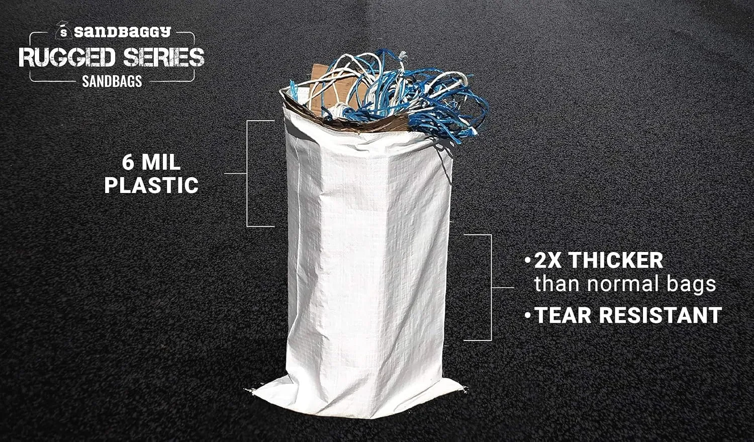 Sandbaggy Large Sandbags - Size: 25" x 40" - Thick Heavy Duty Contractor Bags, Heavy Duty Garbage Bags, Dumpster Bag, Construction Trash Bags, 6 mil (50 Bags)