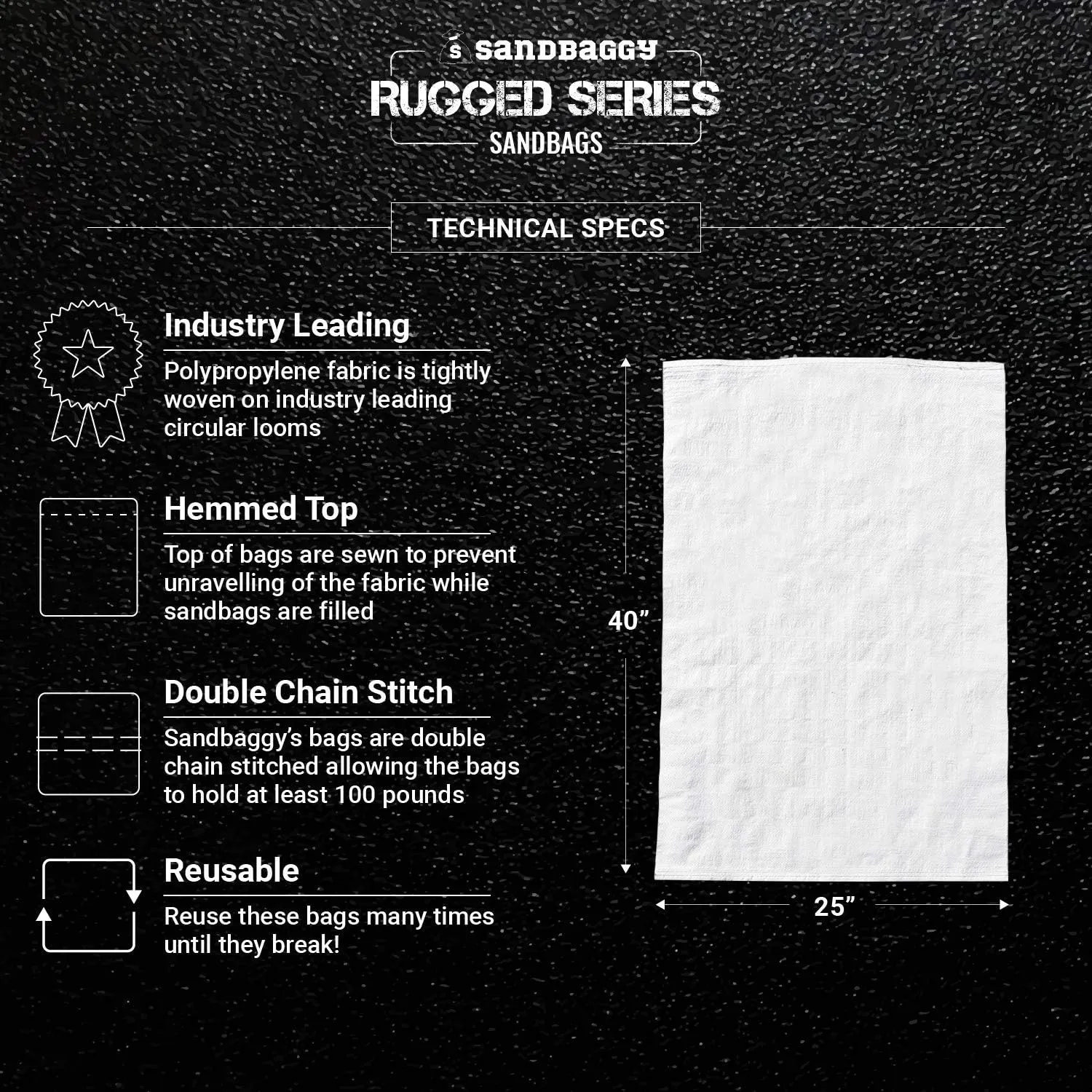 Sandbaggy Large Sandbags - Size: 25" x 40" - Thick Heavy Duty Contractor Bags, Heavy Duty Garbage Bags, Dumpster Bag, Construction Trash Bags, 6 mil (50 Bags)