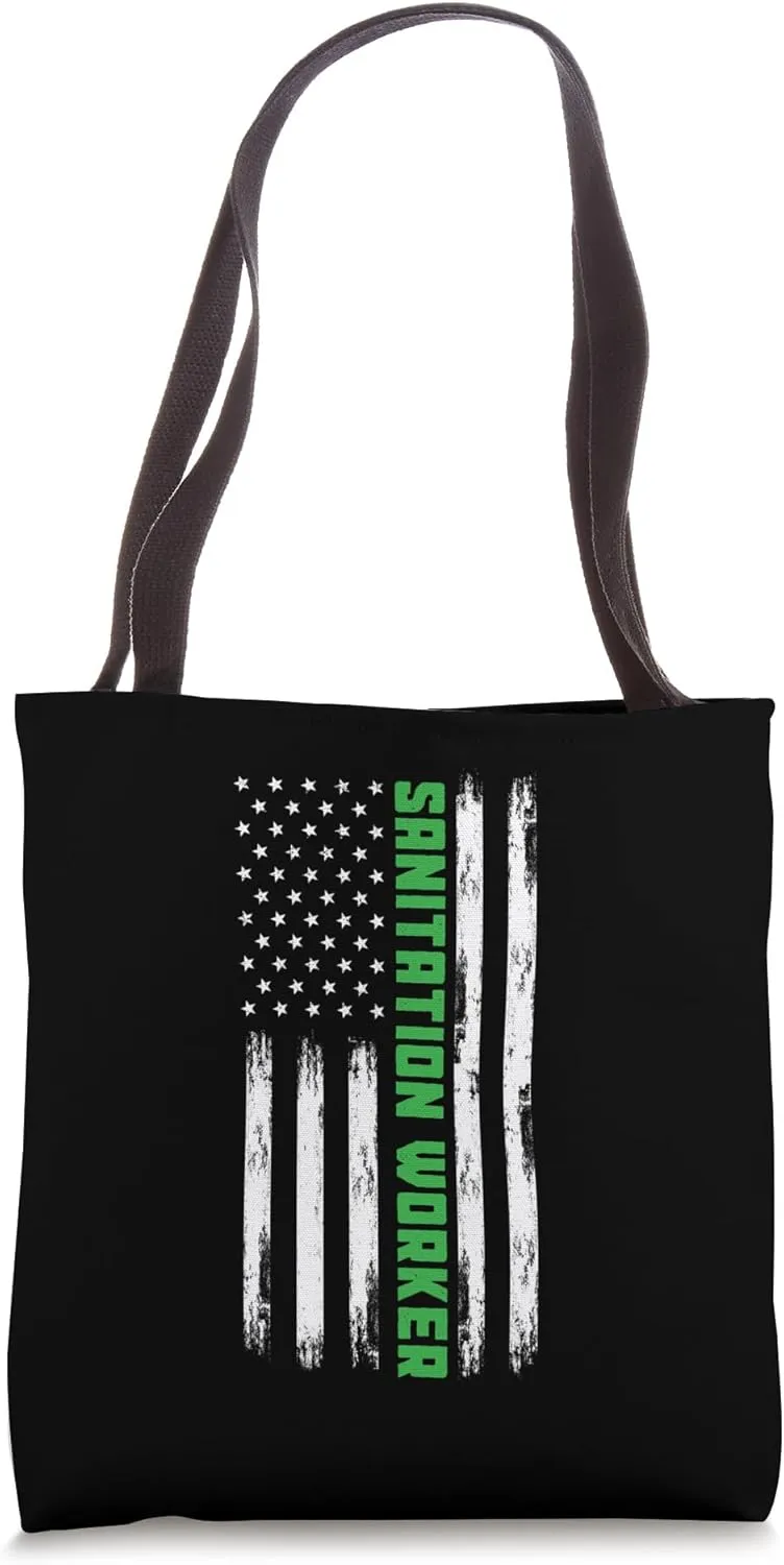 Sanitation Worker American Flag Funny Street Cleaner Tote Bag