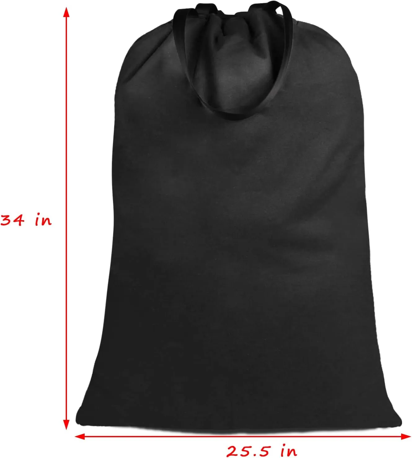 Sanlykate Large Canvas Cotton Laundry Bag with Drawstring & Handles, Heavy Duty Durable Dirty Clothes Organizer, Tear Resistant Hamper Liner Storage Bag, Travel Sack, 25.5 x 34inch - Black