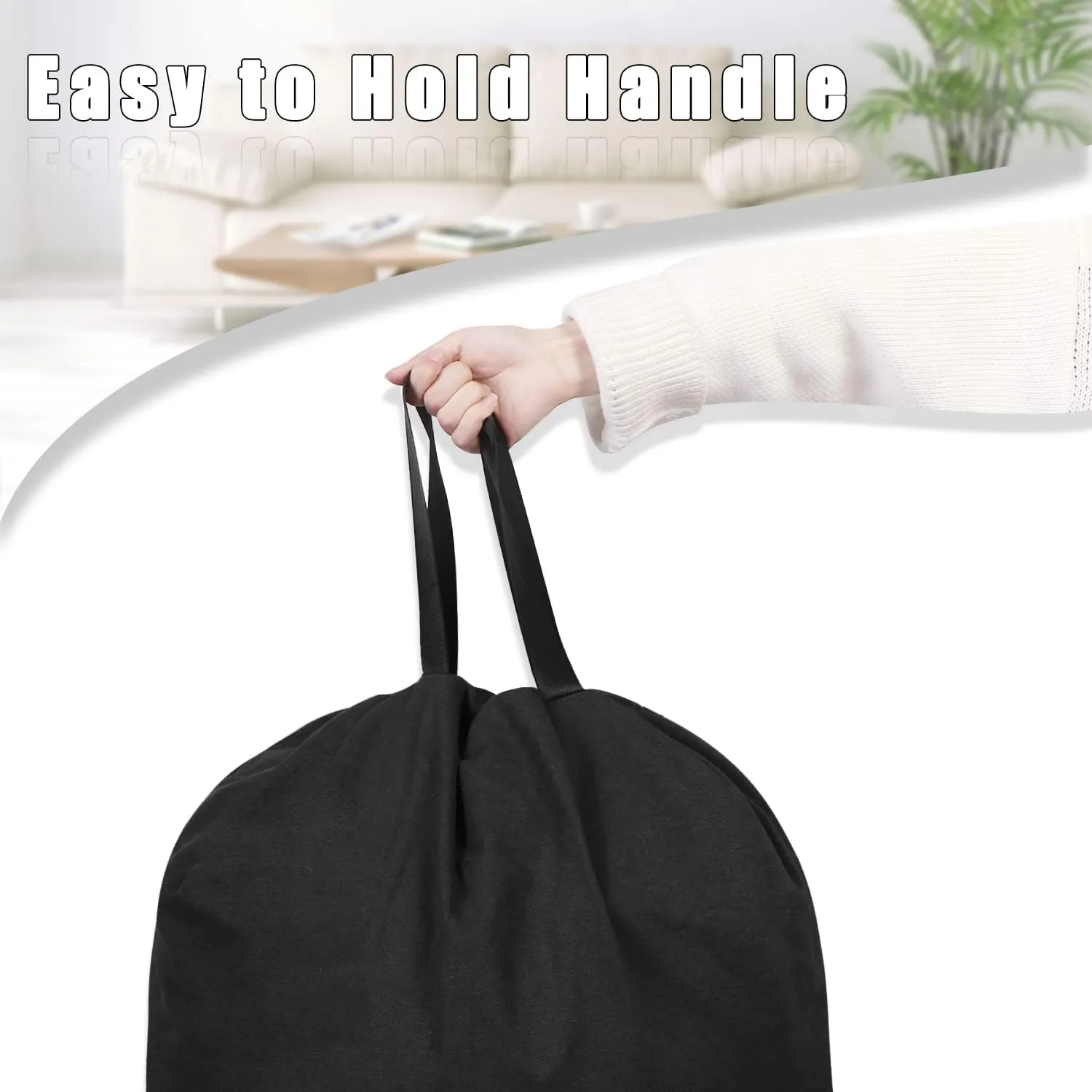 Sanlykate Large Canvas Cotton Laundry Bag with Drawstring & Handles, Heavy Duty Durable Dirty Clothes Organizer, Tear Resistant Hamper Liner Storage Bag, Travel Sack, 25.5 x 34inch - Black