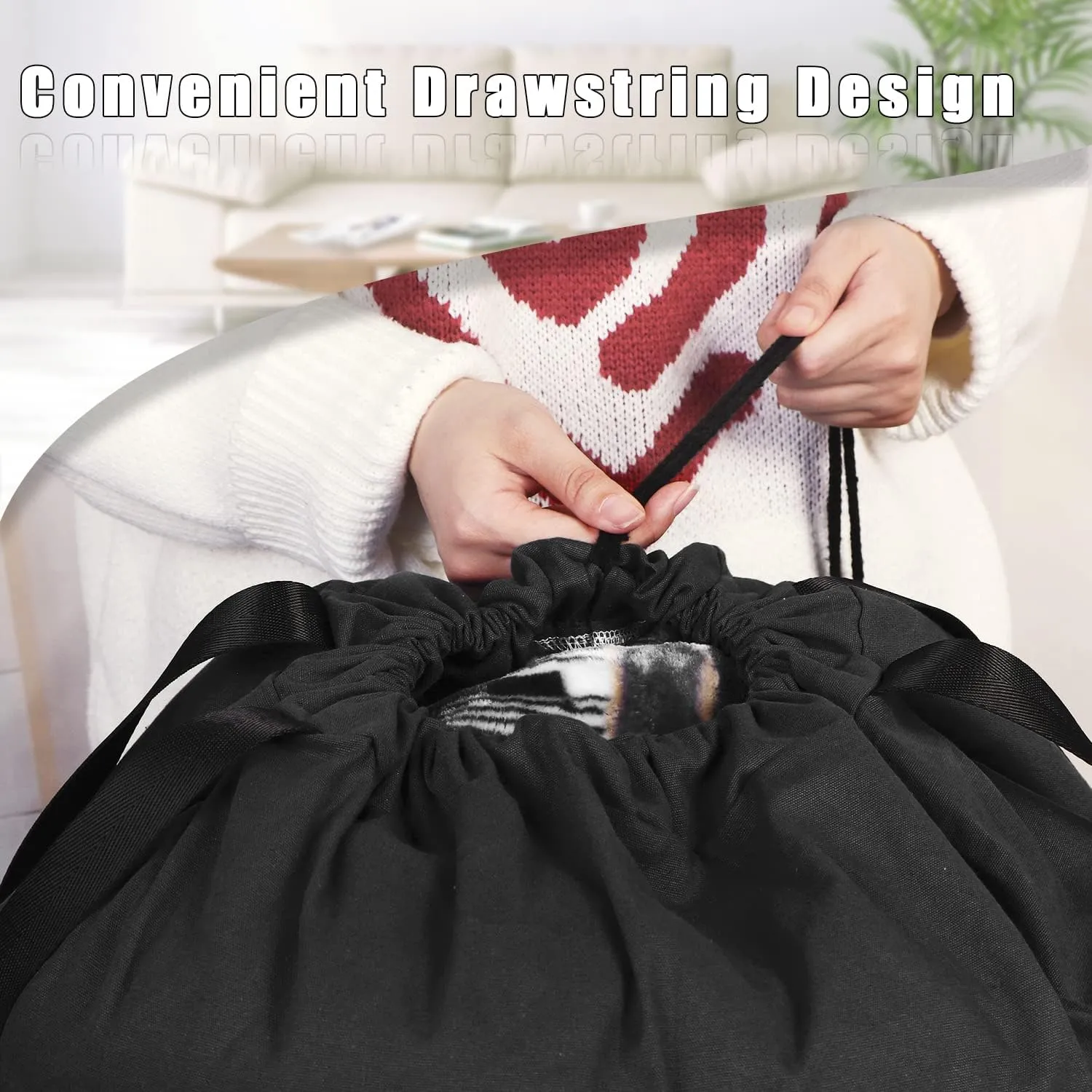 Sanlykate Large Canvas Cotton Laundry Bag with Drawstring & Handles, Heavy Duty Durable Dirty Clothes Organizer, Tear Resistant Hamper Liner Storage Bag, Travel Sack, 25.5 x 34inch - Black