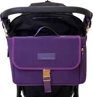 Sarah Wells Deluxe Stroller Caddy Organizer – Insulated, Machine-Washable Neoprene Bag with Crossbody Strap, Pockets & Luggage Sleeve (Purple)