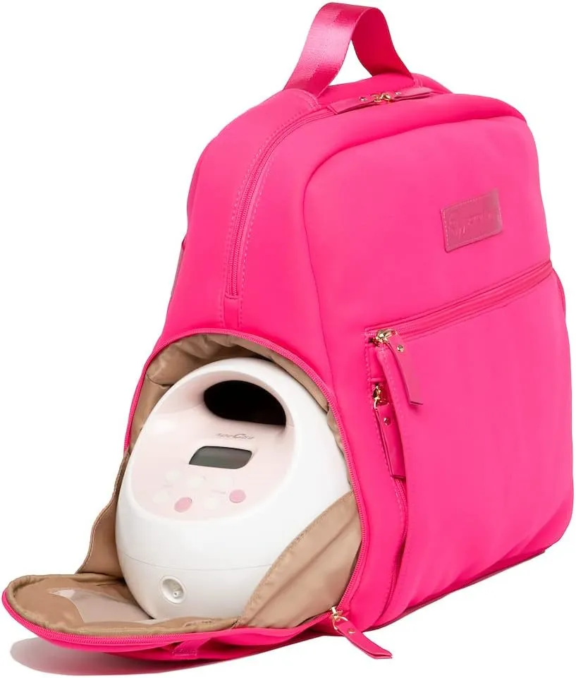 Sarah Wells Fiona Breast Pump Backpack - Neoprene, Machine Washable, Insulated Pockets, Pocket-In-Pocket System (Hot Pink)
