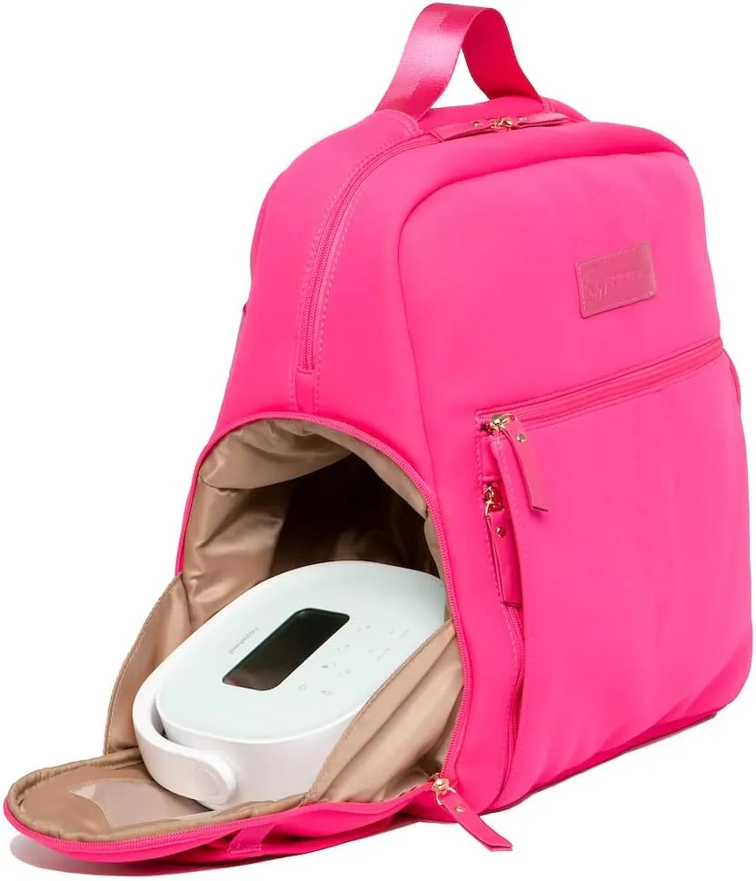 Sarah Wells Fiona Breast Pump Backpack - Neoprene, Machine Washable, Insulated Pockets, Pocket-In-Pocket System (Hot Pink)