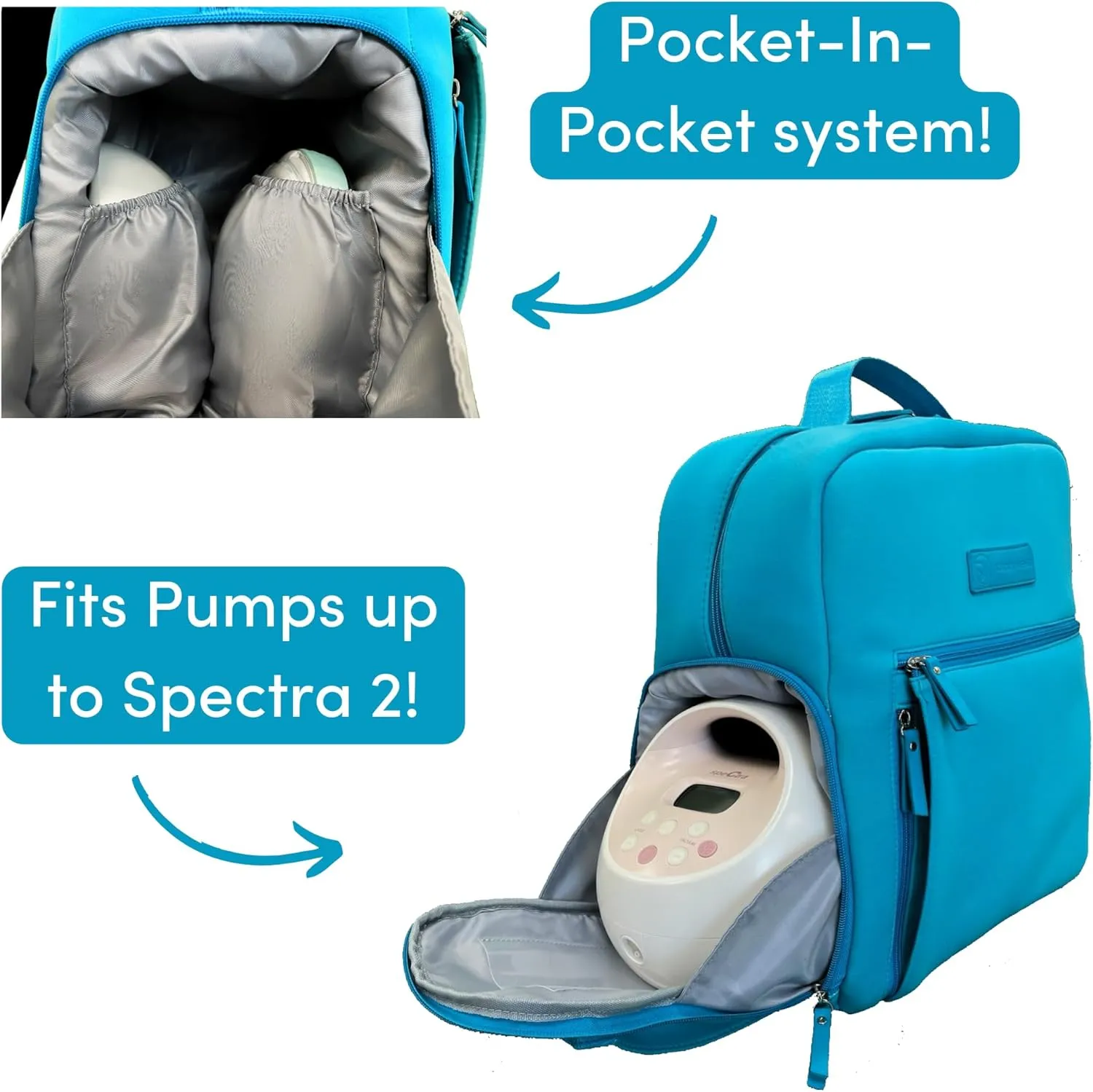 Sarah Wells Fiona Breast Pump Backpack - Neoprene, Machine Washable, Insulated Pockets, Pocket-In-Pocket System (Sky)