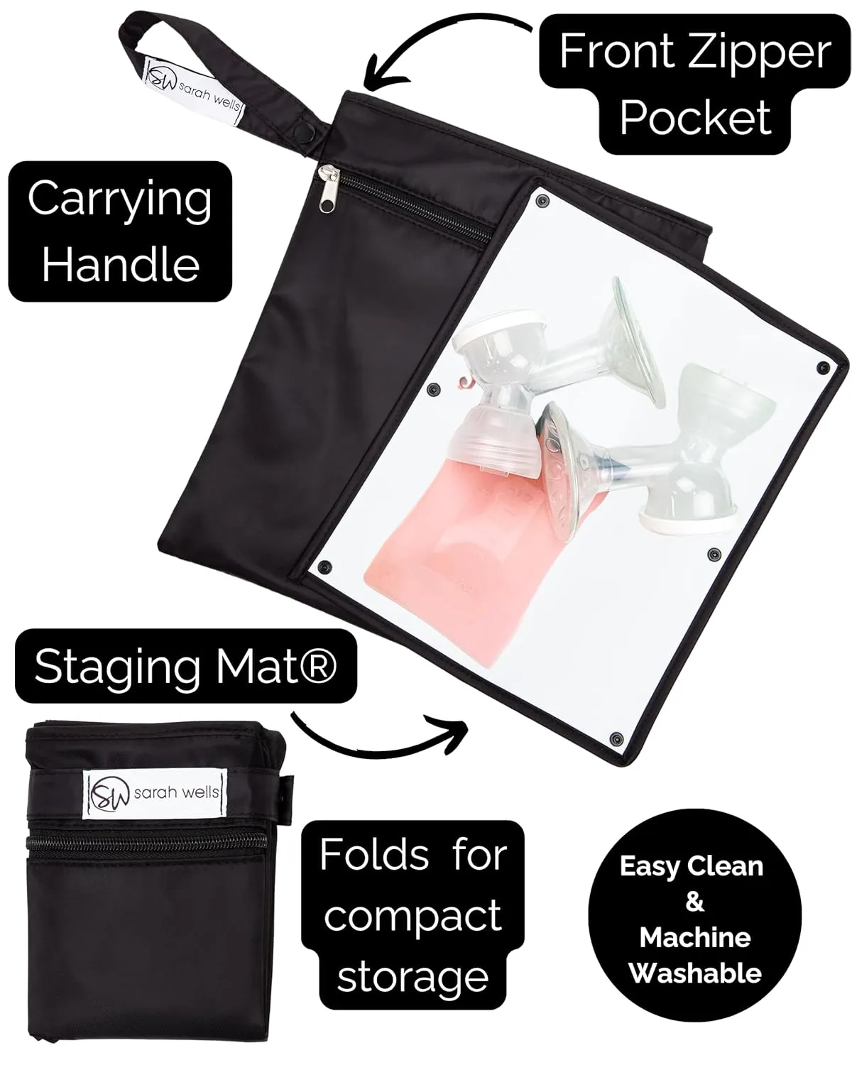 Sarah Wells Pumparoo Wet/Dry Bag for Breast Pump Parts (Black)
