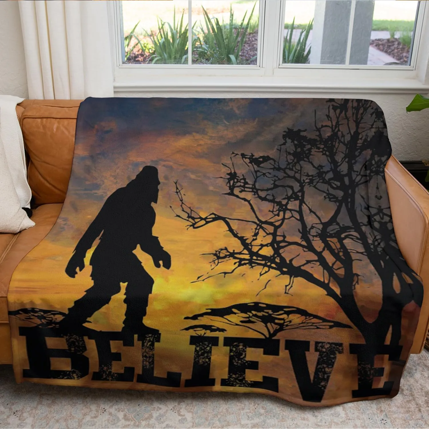 Sasquatch Gifts, Bigfoot Believe Sunset Throw Bigfoot Sasquatch Gifts, Christmas Birthday Gifts for Sasquatch Lovers, Camping Gifts for Women