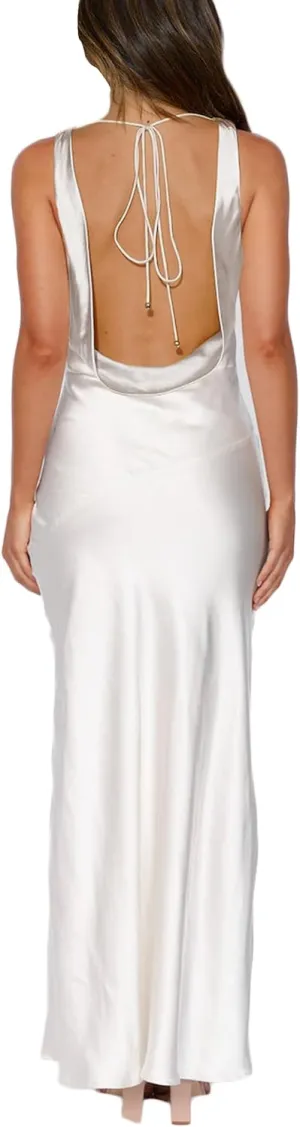Satin Cowl Neck Sleeveless Backless Maxi Wedding Guest Dress Silk Open Back Tie Back Prom Formal Dresses for Women 2024
