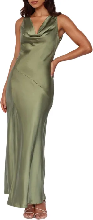 Satin Cowl Neck Sleeveless Backless Maxi Wedding Guest Dress Silk Open Back Tie Back Prom Formal Dresses for Women 2024