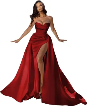 Satin Prom Dresses for Women 2025 Long Sweetheart Mermaid Ball Gown Formal Evening Dress with Slit