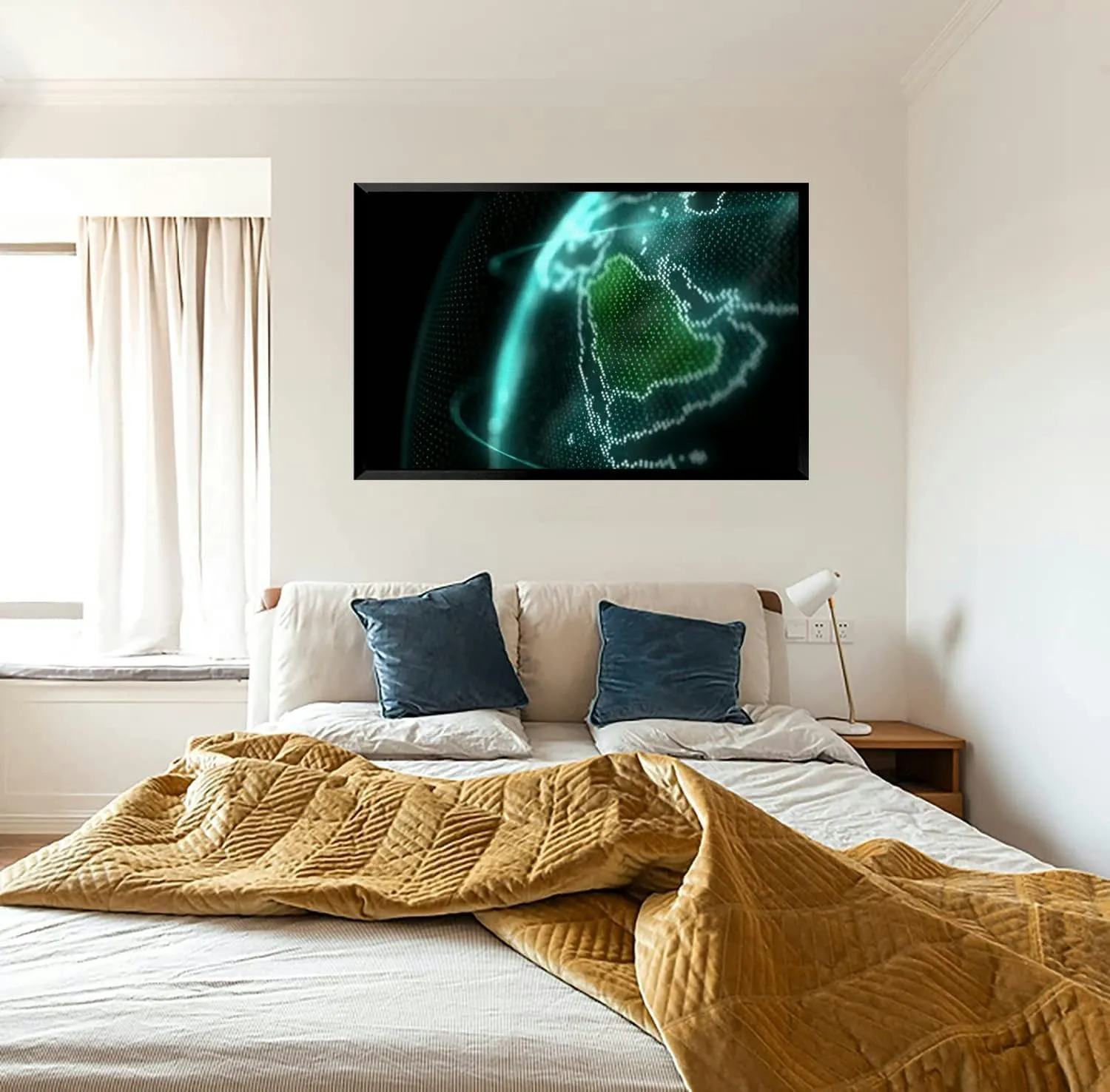 Saudi Arabia Map Effect global map Riyadh zoom out Black Framed Canvas Wall Art for Living Room Bedroom Kitchen Bathroom Prints Pictures Wall Decor Posters Painting Artwork 16x24