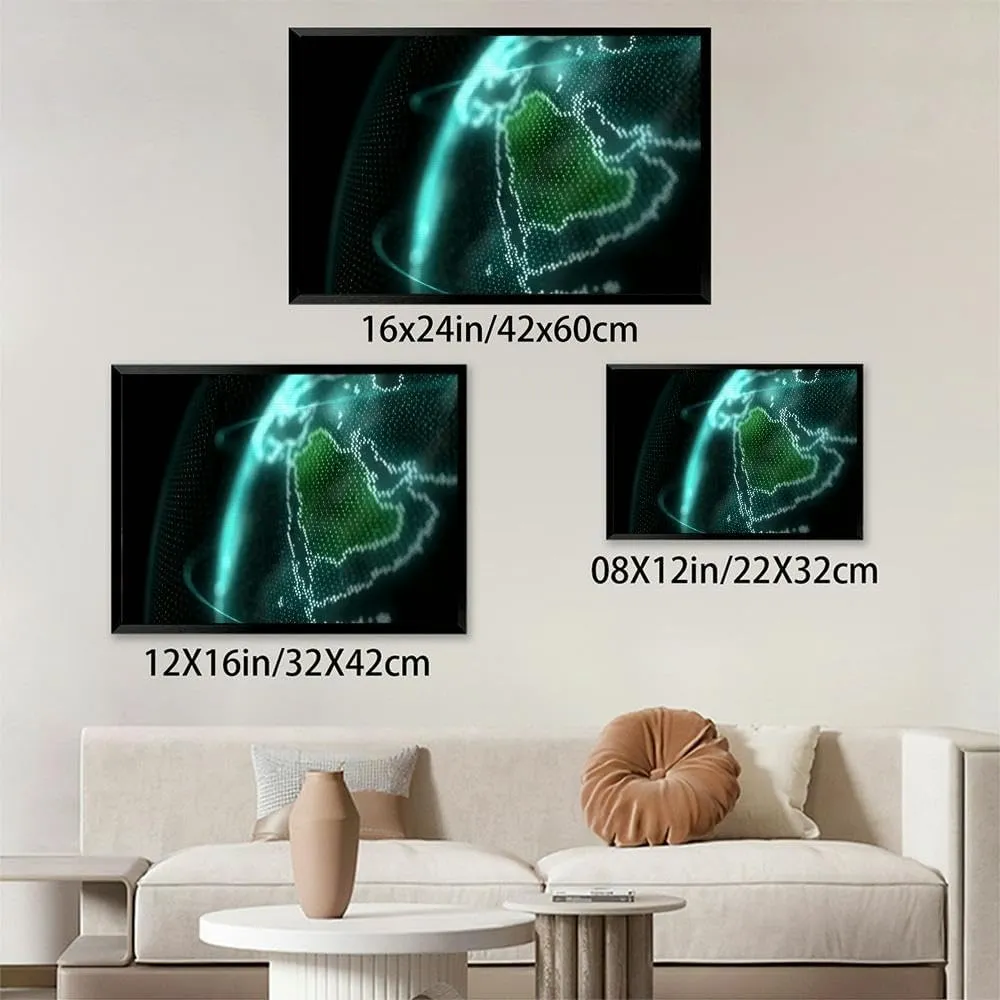 Saudi Arabia Map Effect global map Riyadh zoom out Black Framed Canvas Wall Art for Living Room Bedroom Kitchen Bathroom Prints Pictures Wall Decor Posters Painting Artwork 16x24