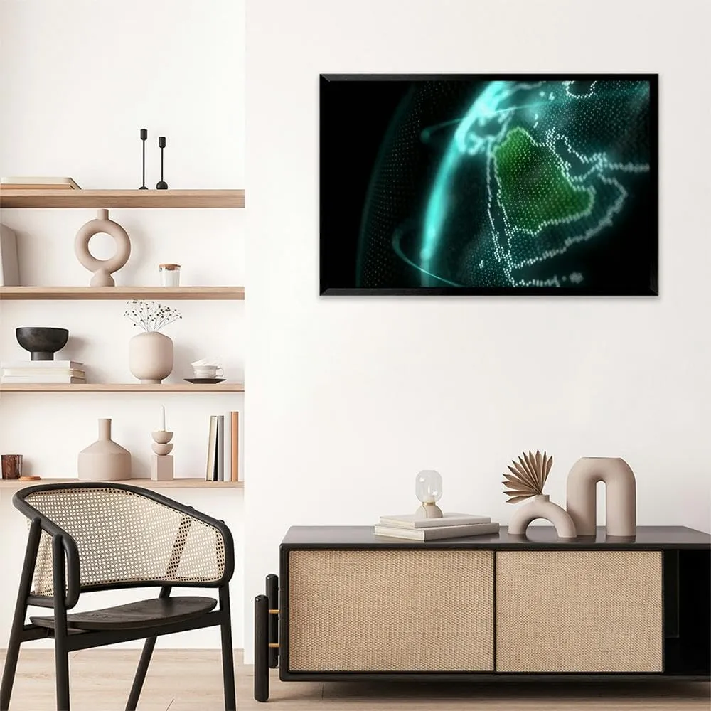 Saudi Arabia Map Effect global map Riyadh zoom out Black Framed Canvas Wall Art for Living Room Bedroom Kitchen Bathroom Prints Pictures Wall Decor Posters Painting Artwork 16x24