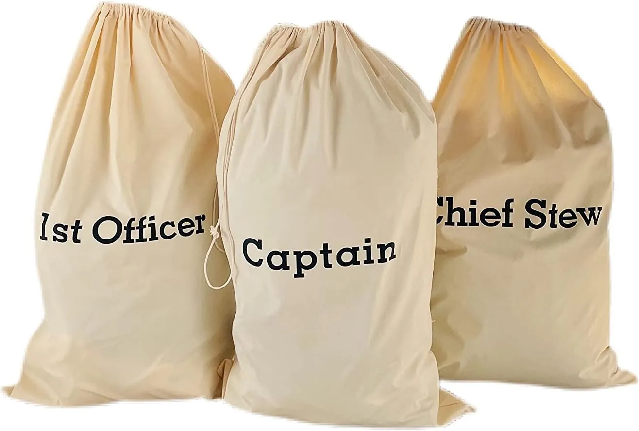 SB - BOSUN - YACHT CREW COTTON LAUNDRY BAGS, YACHT POSITIONS SILK-SCREENED   YACHT POSITION LABELLED MESH LAUNDRY BAG , COTTON BAG BIODEGRADABLE