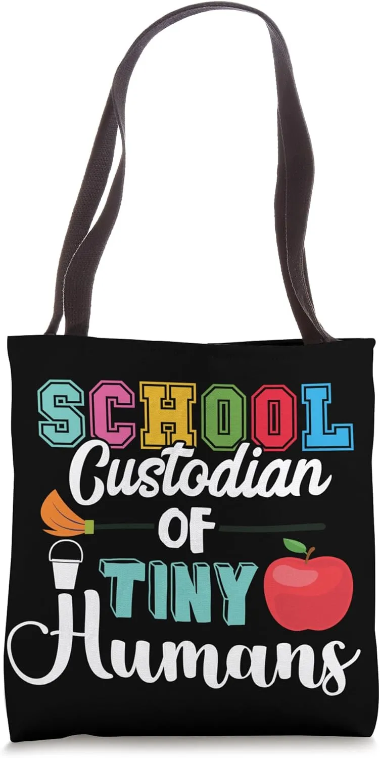 School Custodian Tiny Humans Apple Janitor Cleaning Tote Bag