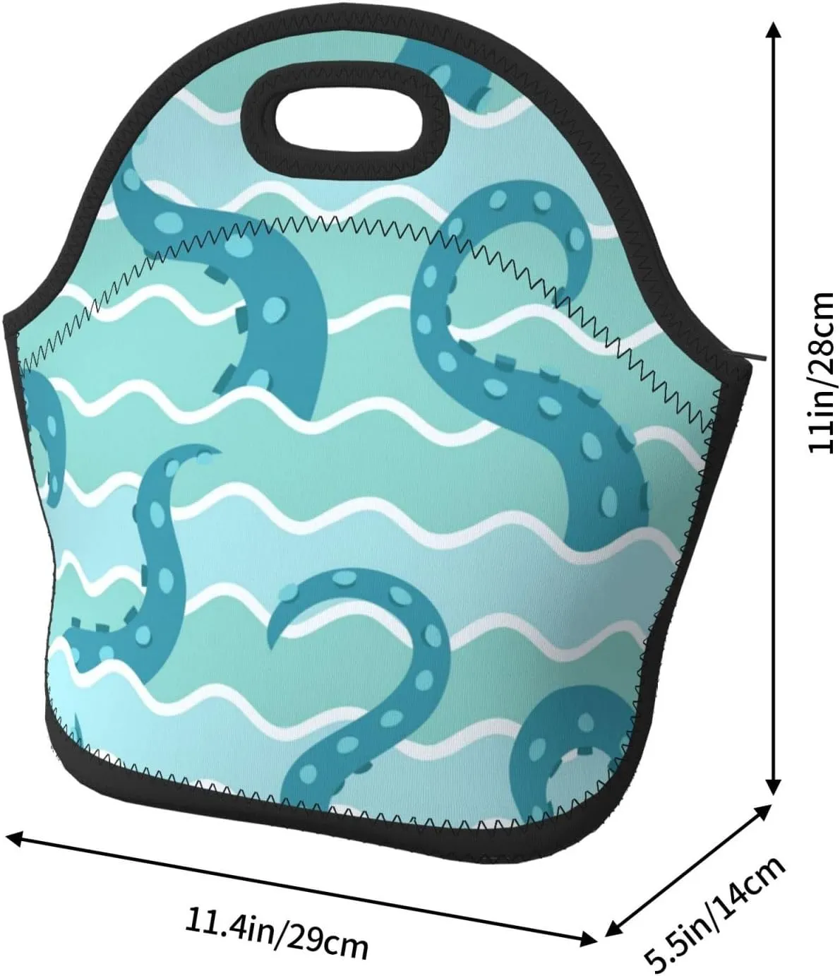 Sea Wave Octopuses Tentacle Reusable Neoprene Lunch Bag for Women Men Lightweight Insulated Lunch Container Meal Prep Bags Washable Soft Thermal Lunch Tote Bag Lunch Box Cooler Bag for Work Picnic