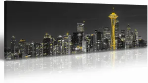 Seattle Wall Art Canvas Framed - 14"X48" Washington DC Wall Art Decor Architecture Posters Black and White Seattle Skyline City Decorations for Bedroom modern City Landscape Office,Living Room