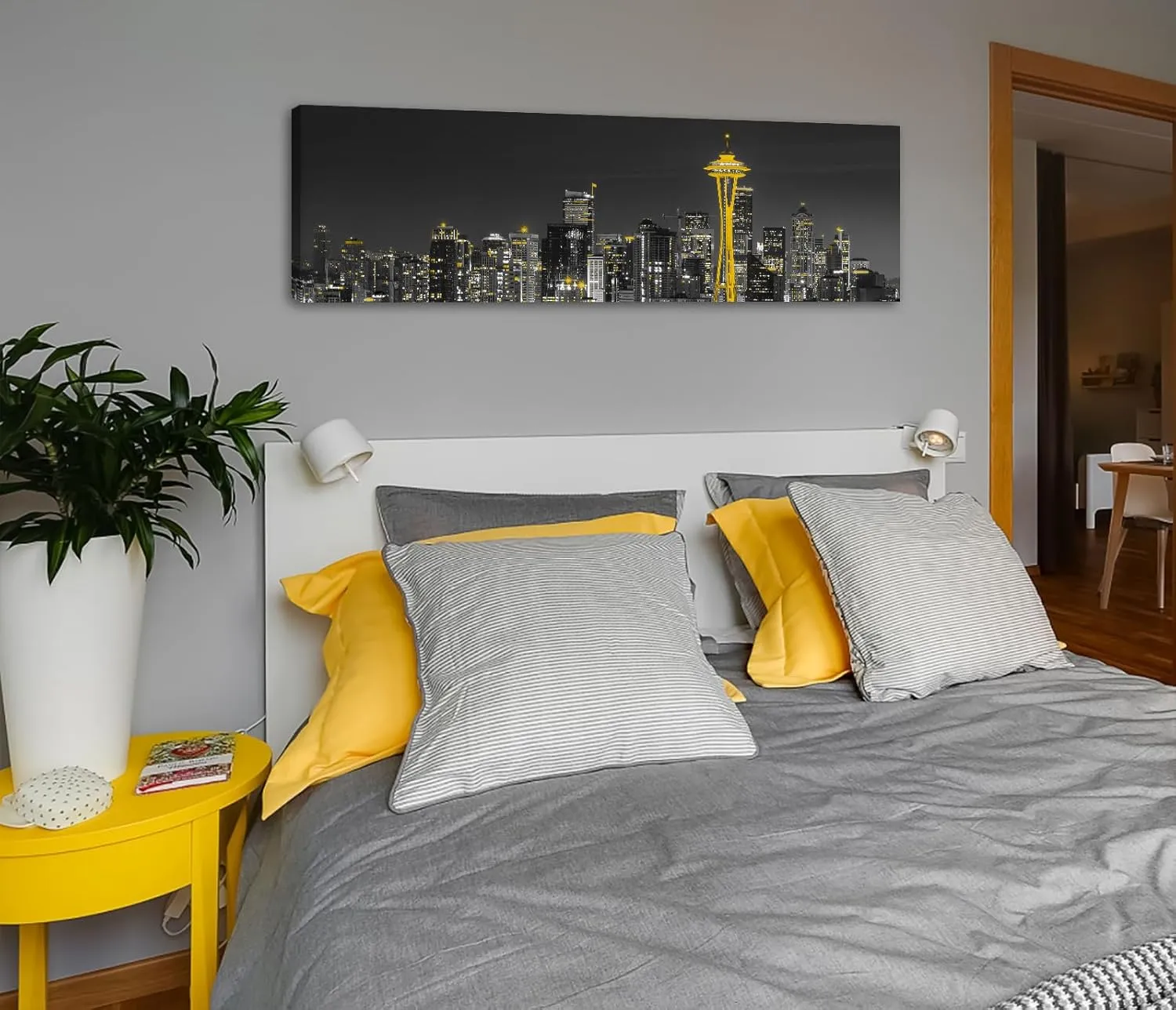 Seattle Wall Art Canvas Framed - 14"X48" Washington DC Wall Art Decor Architecture Posters Black and White Seattle Skyline City Decorations for Bedroom modern City Landscape Office,Living Room