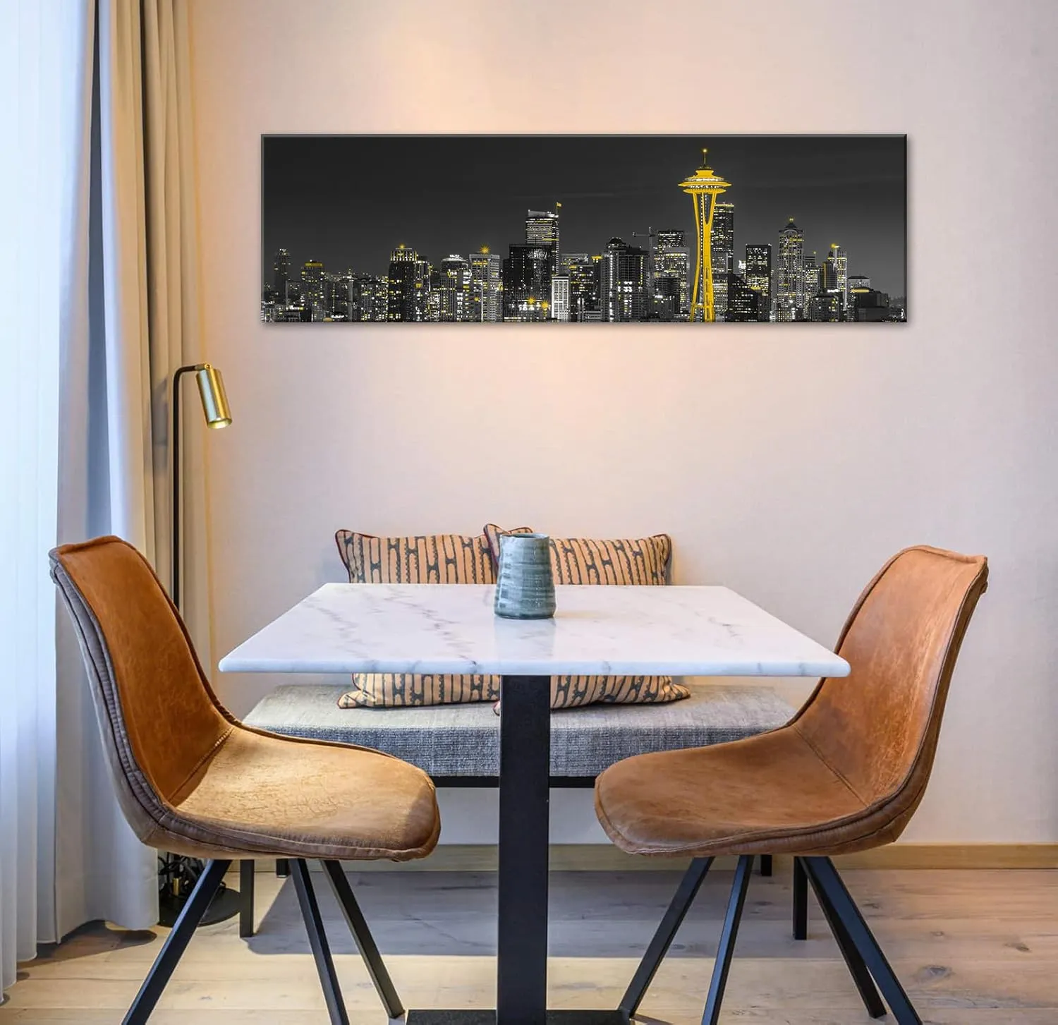 Seattle Wall Art Canvas Framed - 14"X48" Washington DC Wall Art Decor Architecture Posters Black and White Seattle Skyline City Decorations for Bedroom modern City Landscape Office,Living Room