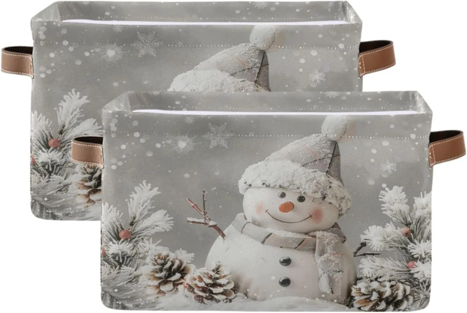senya Christmas Storage Basket, Snowman Pine Cones Snowflake Foldable Fabric Collapsible Storage Bins Organizer Bag for Storage Clothes