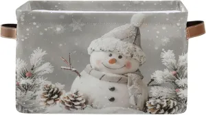 senya Christmas Storage Basket, Snowman Pine Cones Snowflake Foldable Fabric Collapsible Storage Bins Organizer Bag for Storage Clothes