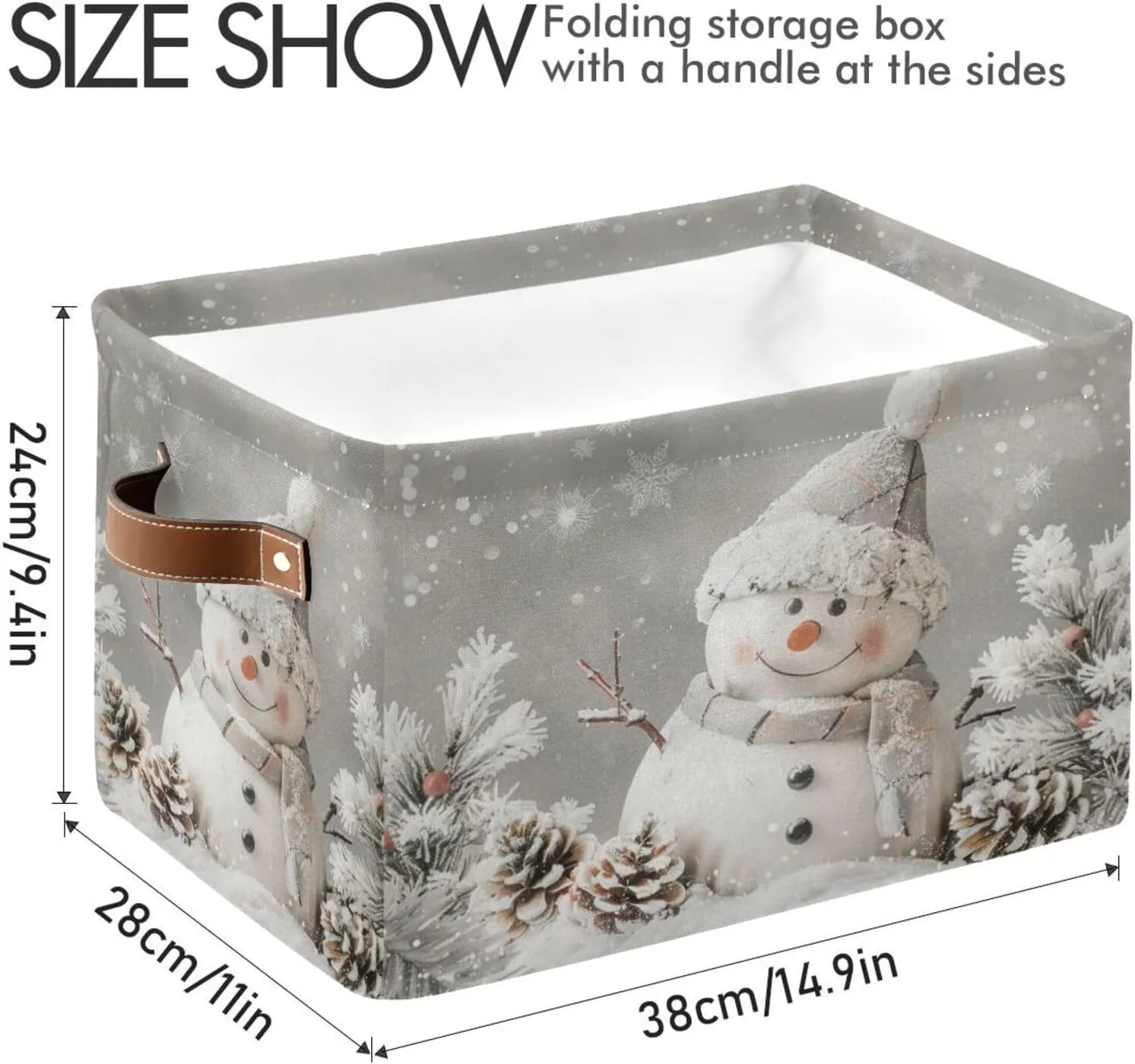 senya Christmas Storage Basket, Snowman Pine Cones Snowflake Foldable Fabric Collapsible Storage Bins Organizer Bag for Storage Clothes