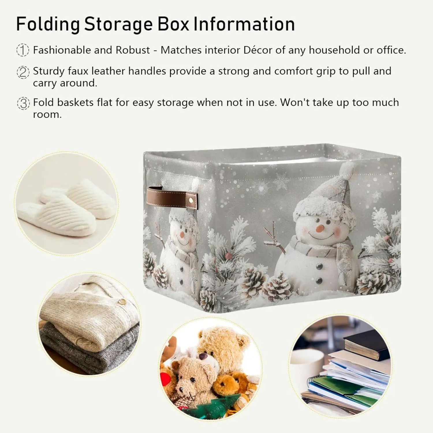 senya Christmas Storage Basket, Snowman Pine Cones Snowflake Foldable Fabric Collapsible Storage Bins Organizer Bag for Storage Clothes