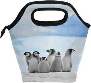 senya Lunch Bag Tote Handbag Insulated Neoprene Lunchbox Young Penguins With Snow Pile Food Container Gourmet Tote Cooler Warm Pouch For School Work Office