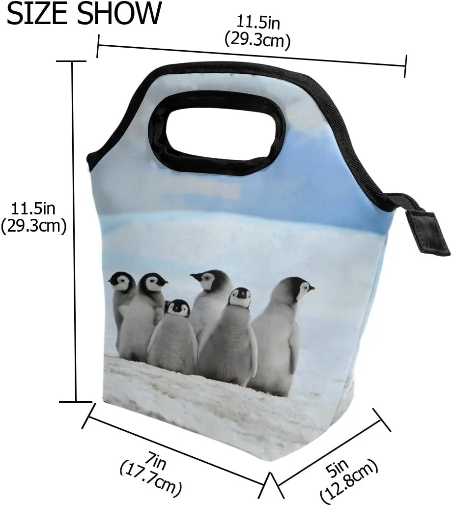 senya Lunch Bag Tote Handbag Insulated Neoprene Lunchbox Young Penguins With Snow Pile Food Container Gourmet Tote Cooler Warm Pouch For School Work Office