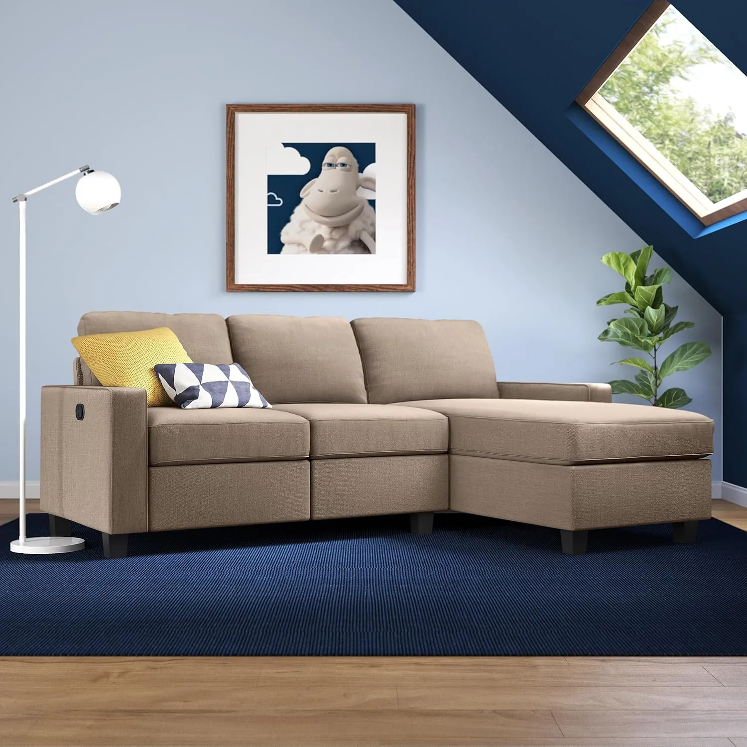Serta Palisades Reclining Sectional Sofa with Right Chaise, Small Couch with Built-In Storage, Low-Maintenance & Family-Friendly Fabric, Oatmeal