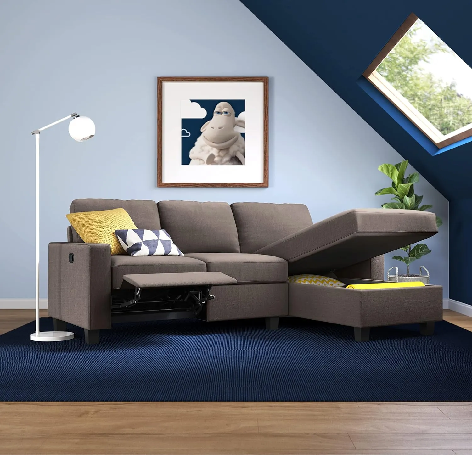 Serta Palisades Reclining Sectional Sofa with Right Storage Chaise, Small Couch with Built-In Storage, Low-Maintenance & Family-Friendly Fabric, Gray