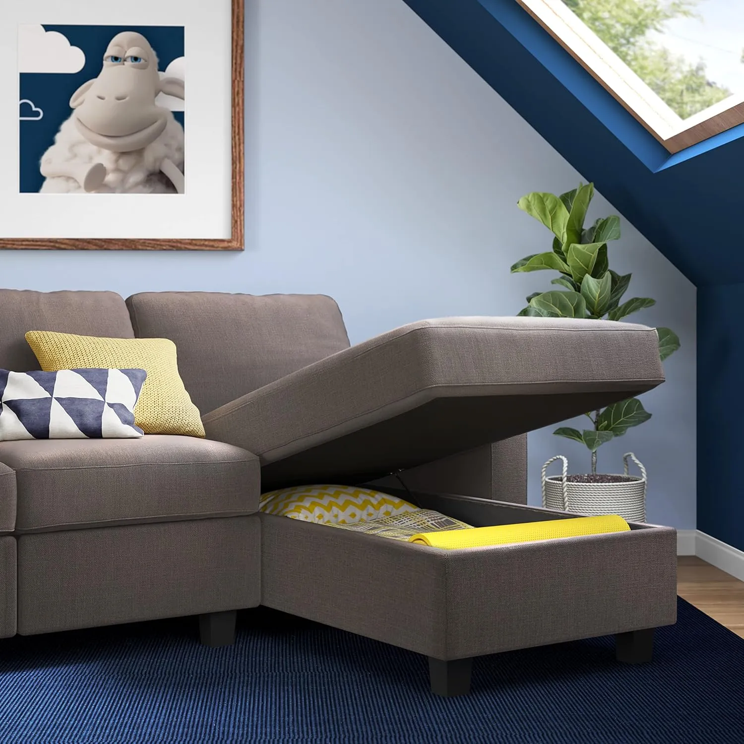 Serta Palisades Reclining Sectional Sofa with Right Storage Chaise, Small Couch with Built-In Storage, Low-Maintenance & Family-Friendly Fabric, Gray