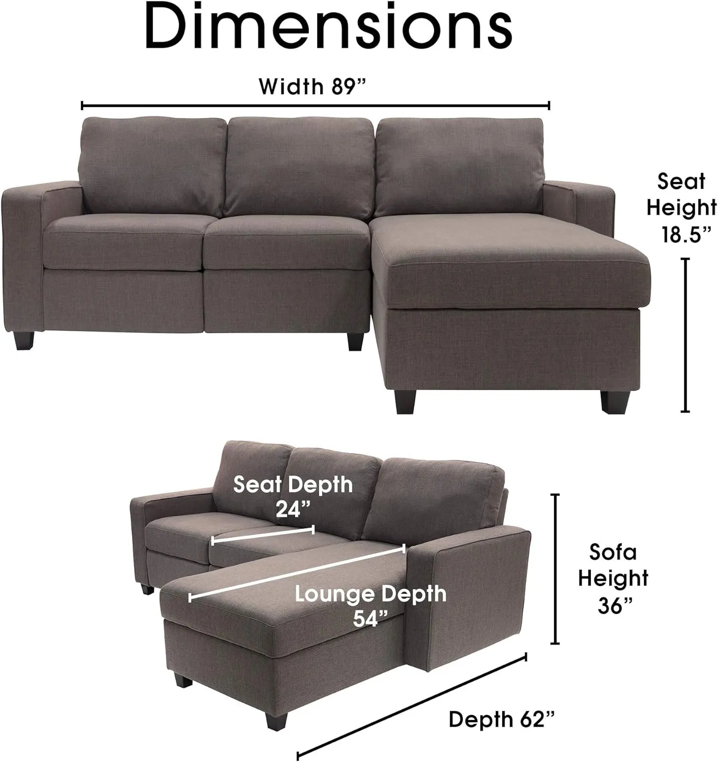 Serta Palisades Reclining Sectional Sofa with Right Storage Chaise, Small Couch with Built-In Storage, Low-Maintenance & Family-Friendly Fabric, Gray