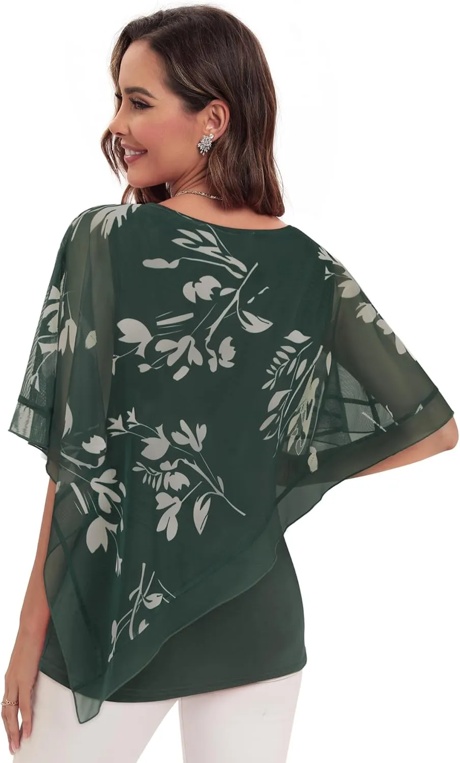 SeSe Code Women's Elegant Mesh Blouses Flowy Poncho Tops Dressy Casual Shirts