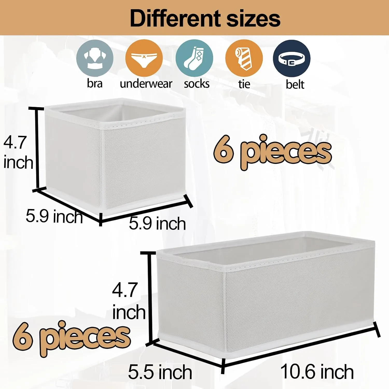 Set of 12 Drawer Organizer, Fabric Closet Organizer and Storage Baskets,Foldable Drawer Divider for Clothing,Sock,Ties,Underwear Drawer Organizers,Set of Cabinet Storage Boxes (White)