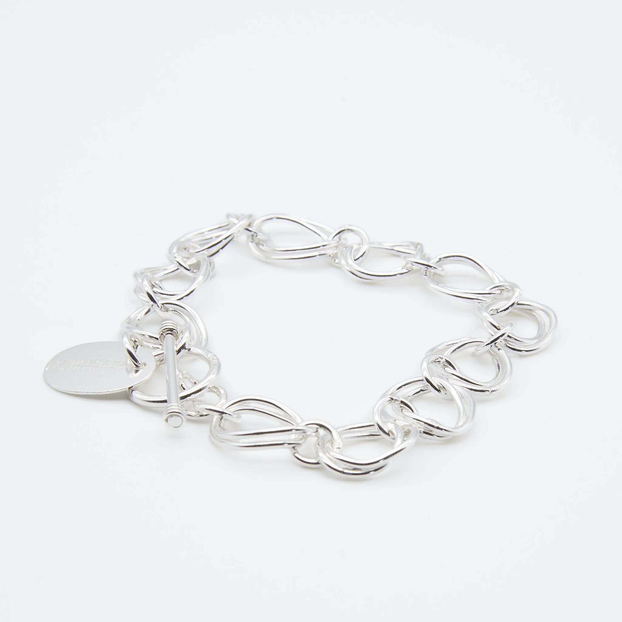 Set of Curved Double Oval Link Sterling Silver Necklace, Bracelet and Earrings