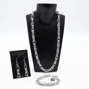 Set of Interlocking Oval Link Sterling Silver Necklace, Bracelet and Earrings