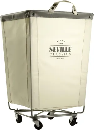 Seville Classics Large Commercial Heavy Duty Rolling Steel Frame Laundry Hamper Canvas Cart Bin, w/ Wheels for Hotel, Home, Closet, Bedroom (PATENTED), Cream, 18.1" D x 18.1" W