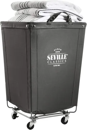 Seville Classics Large Commercial Heavy Duty Rolling Steel Frame Laundry Hamper Canvas Cart Bin w/Wheels for Hotel, Home, Closet, Bedroom (Patented), 18.1" D x 18.1" W, Gray