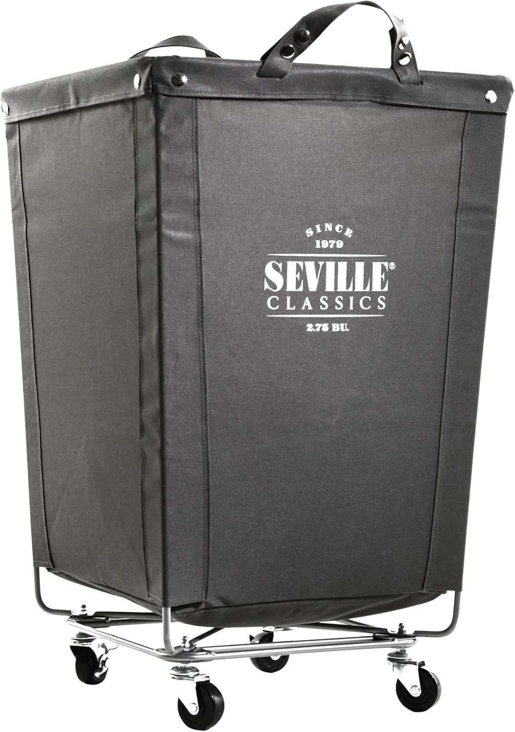 Seville Classics Large Commercial Heavy Duty Rolling Steel Frame Laundry Hamper Canvas Cart Bin w/Wheels for Hotel, Home, Closet, Bedroom (Patented), 18.1" D x 18.1" W, Gray