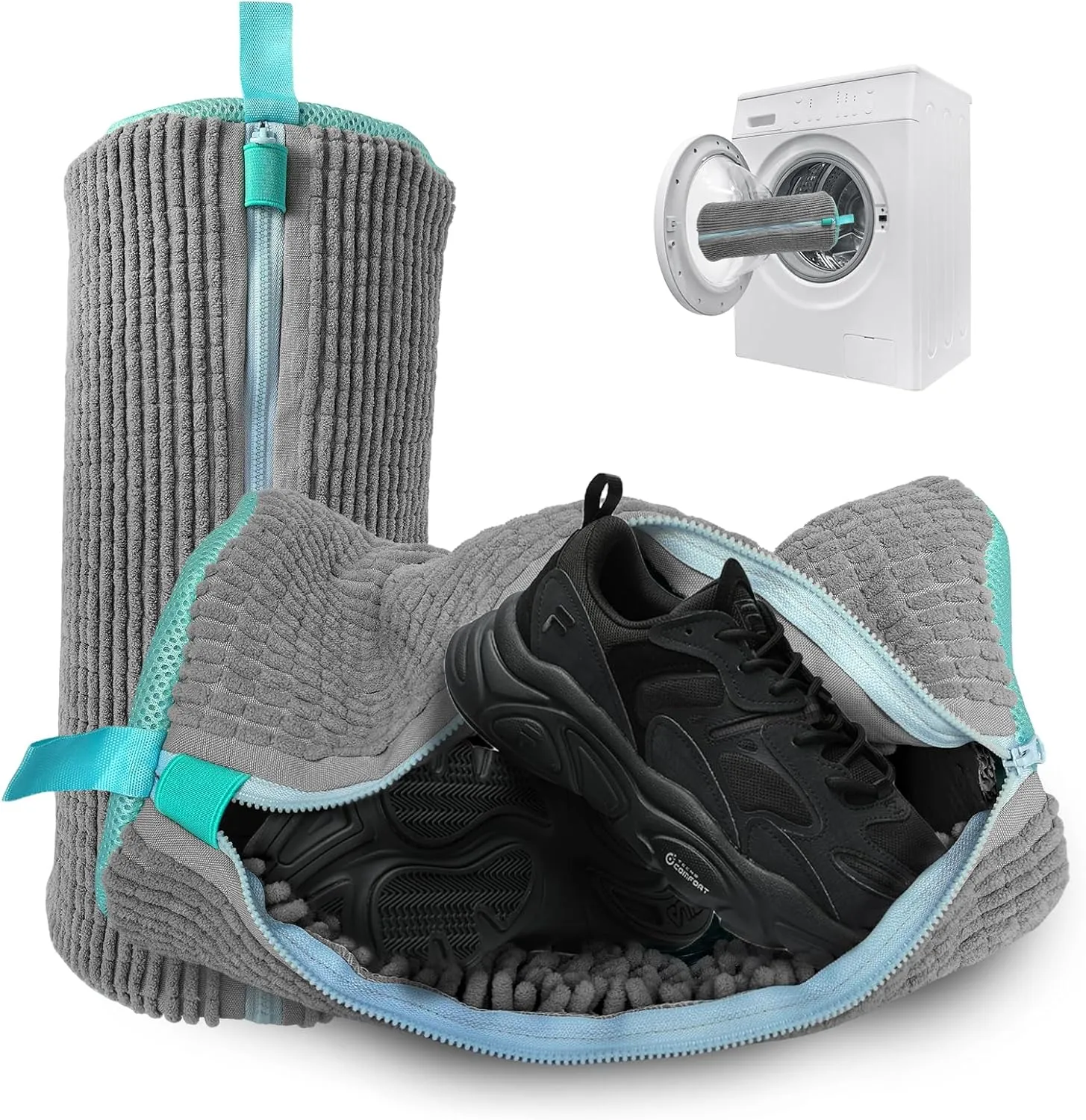 Shoe Bags for Washing Machine, Laundry Shoe Bag For Washer And Dryer, 360° Wrap-around Cleaning, Durable Hidden Zipper Reusable Shoe Washing Bag for Sneaker Canvas Cleaner, 2PCS, Gray