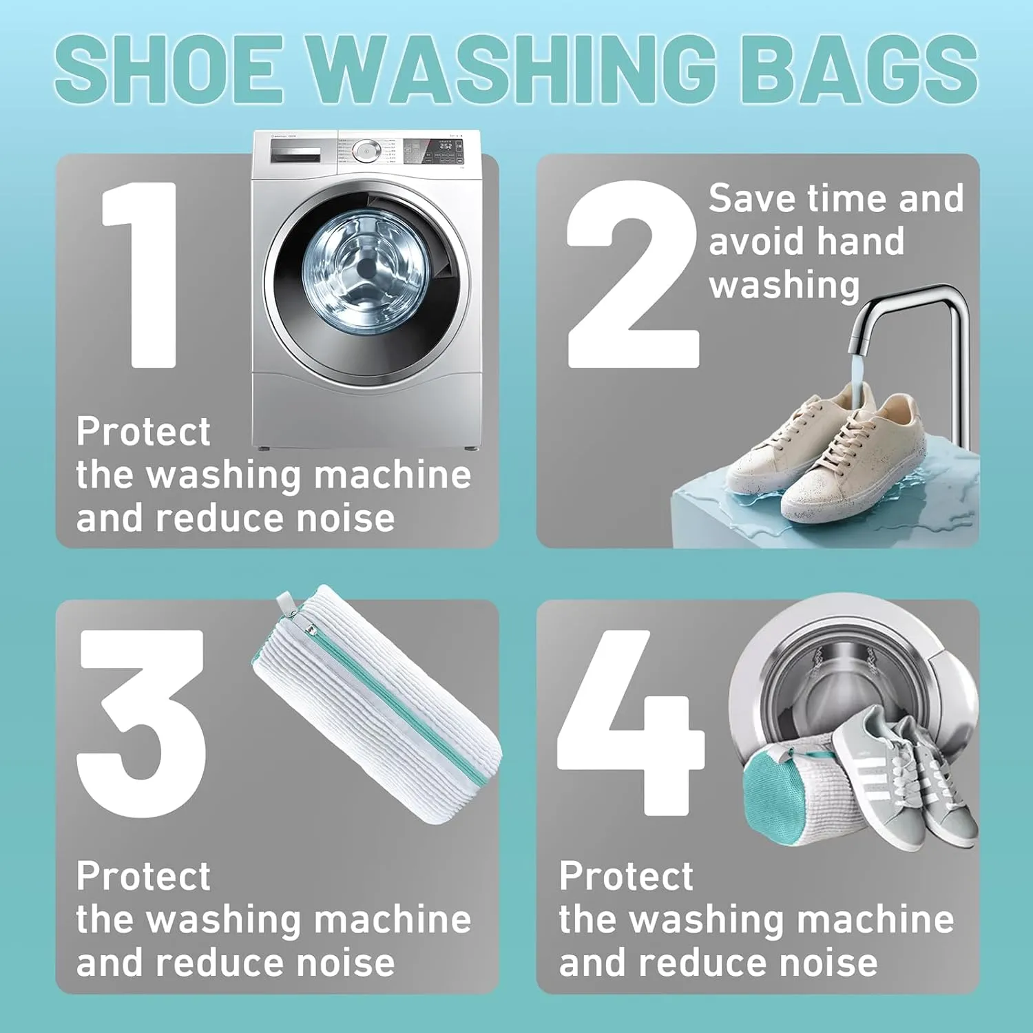 Shoe Washing Machine Bag, Laundry Shoe Bag for Washer and Dryer, Laundry Shoe Bag Protect Sneaker, Running Shoes, Bras, Delicates and Toys, XXL Includes 2 Shoes (White 2 Pack)
