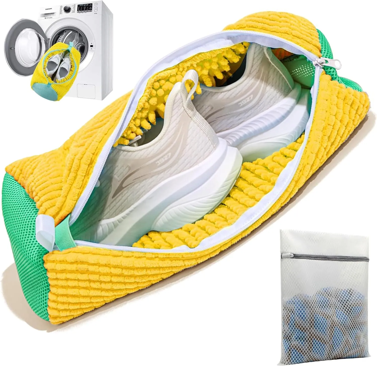 Shoe washing machine bag,15''×7'' 1Pcs shoe laundry bag,1Pcs Mesh Laundry Bag,360° Clean shoe bag for washing machine,YKK Zipper shoe washing bag(1PCS   1PCS Yellow)