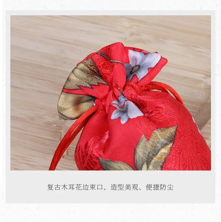 Silk Storage Wallet Pouch 10pcs Embroidery Flower Chinese Brocade Gift Pouch Wholesale Satin Drawstring Jewelry Pouch 3 Size Cloth Luxury Comb Storage Bags(Red,3.15 x 6.3 inches)
