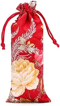 Silk Storage Wallet Pouch 10pcs Embroidery Flower Chinese Brocade Gift Pouch Wholesale Satin Drawstring Jewelry Pouch 3 Size Cloth Luxury Comb Storage Bags(Red,3.15 x 6.3 inches)