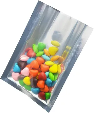 Silver Aluminum Foil Pouch Heat Seal Front Window Plastic Mini Open Top Flat Vacuum Packaging Mylar Bag Food Small Sample Mylar Storage with Tear Notch (100, 12x17cm (4.7x6.7 inch))